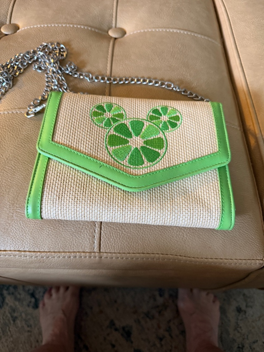 Disney Green Trim Woven Crossbody Bag with Citrus Motif7 1/2 by 6